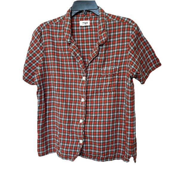 Pact Organic Cotton Top Shirt Womens Sm Plaid Button Up Short Sleeve Prep Grunge - Picture 1 of 7